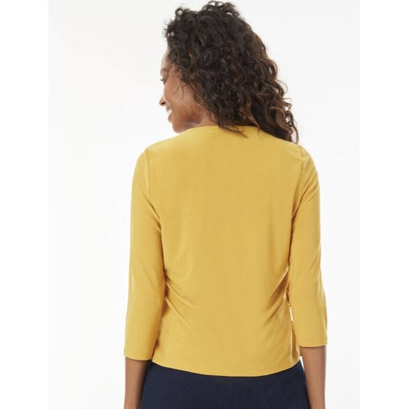 Kasper Yellow 3/4-Sleeve Twist-Neck Blouse Top Marigold Size PS - Picture 3 of 7